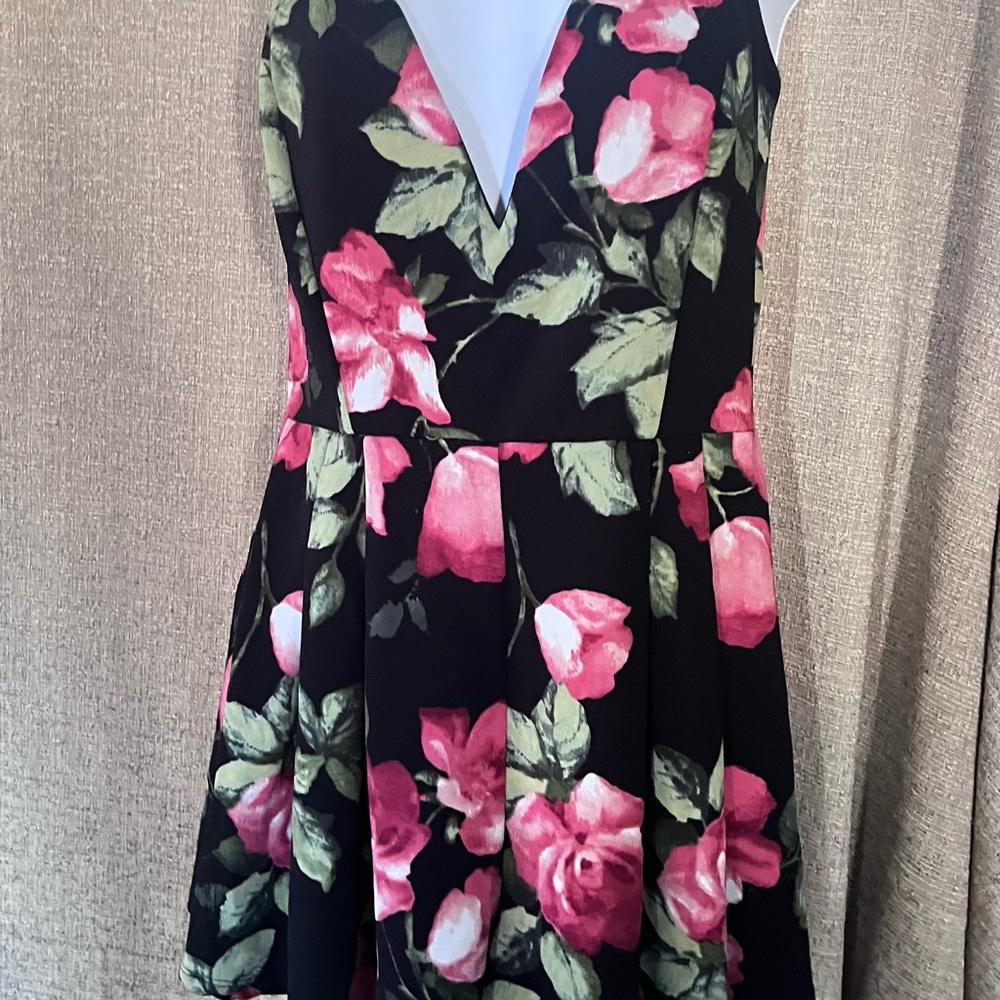 Windsor Black Mini Dress with Pink Floral Pattern